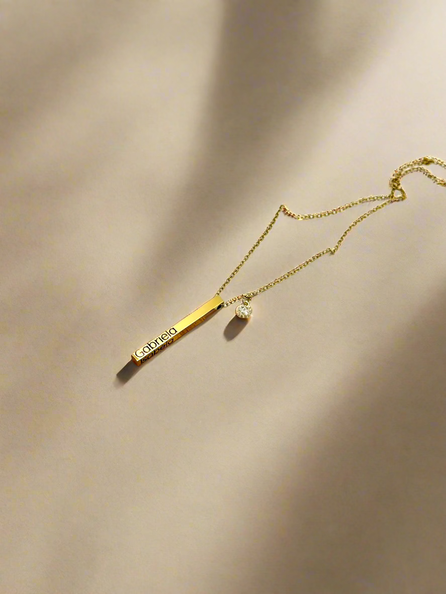 Square 4 Sides Vertical Bar Necklace - 18K Gold PVD Stainless Steel