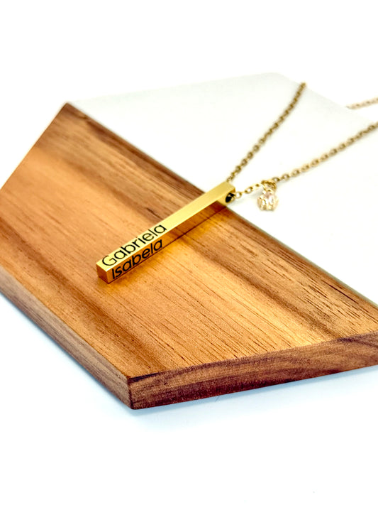 Square 4 Sides Vertical Bar Necklace - 18K Gold PVD Stainless Steel