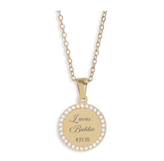 Round CZ Pendant Necklace - 18K Gold PVD Stainless Steel