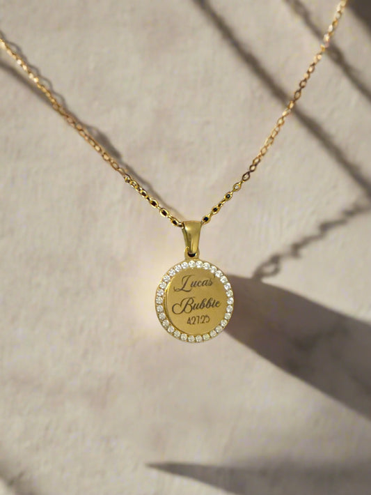 Round CZ Pendant Necklace - 18K Gold PVD Stainless Steel