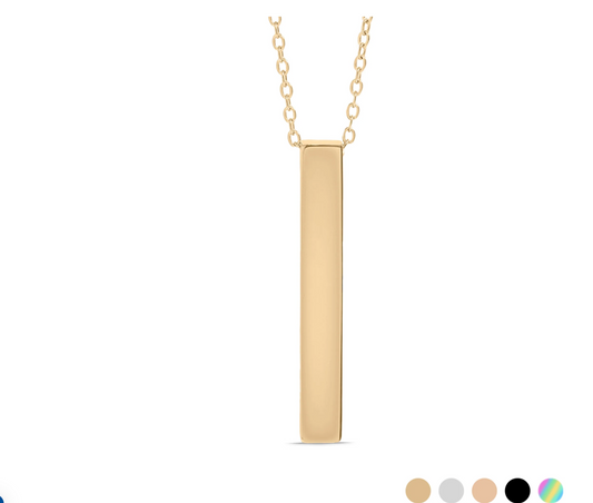Square 4 Sides Large Vertical Bar Necklace - 18K Gold PVD Stainless Steel