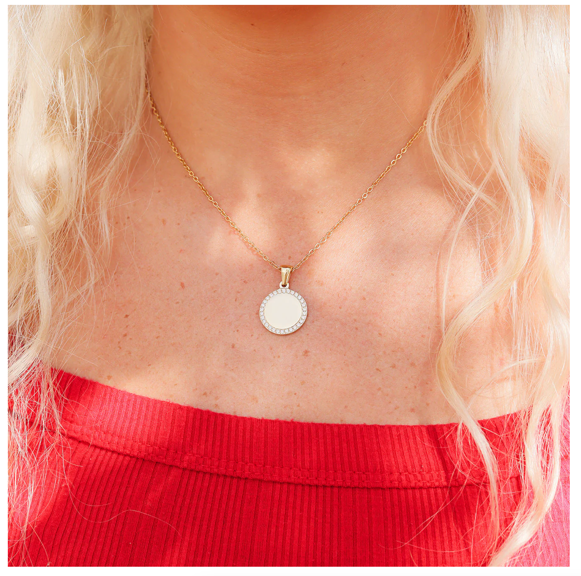 Round CZ Pendant Necklace - 18K Gold PVD Stainless Steel