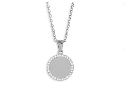 Round CZ Pendant Necklace - 18K Gold PVD Stainless Steel