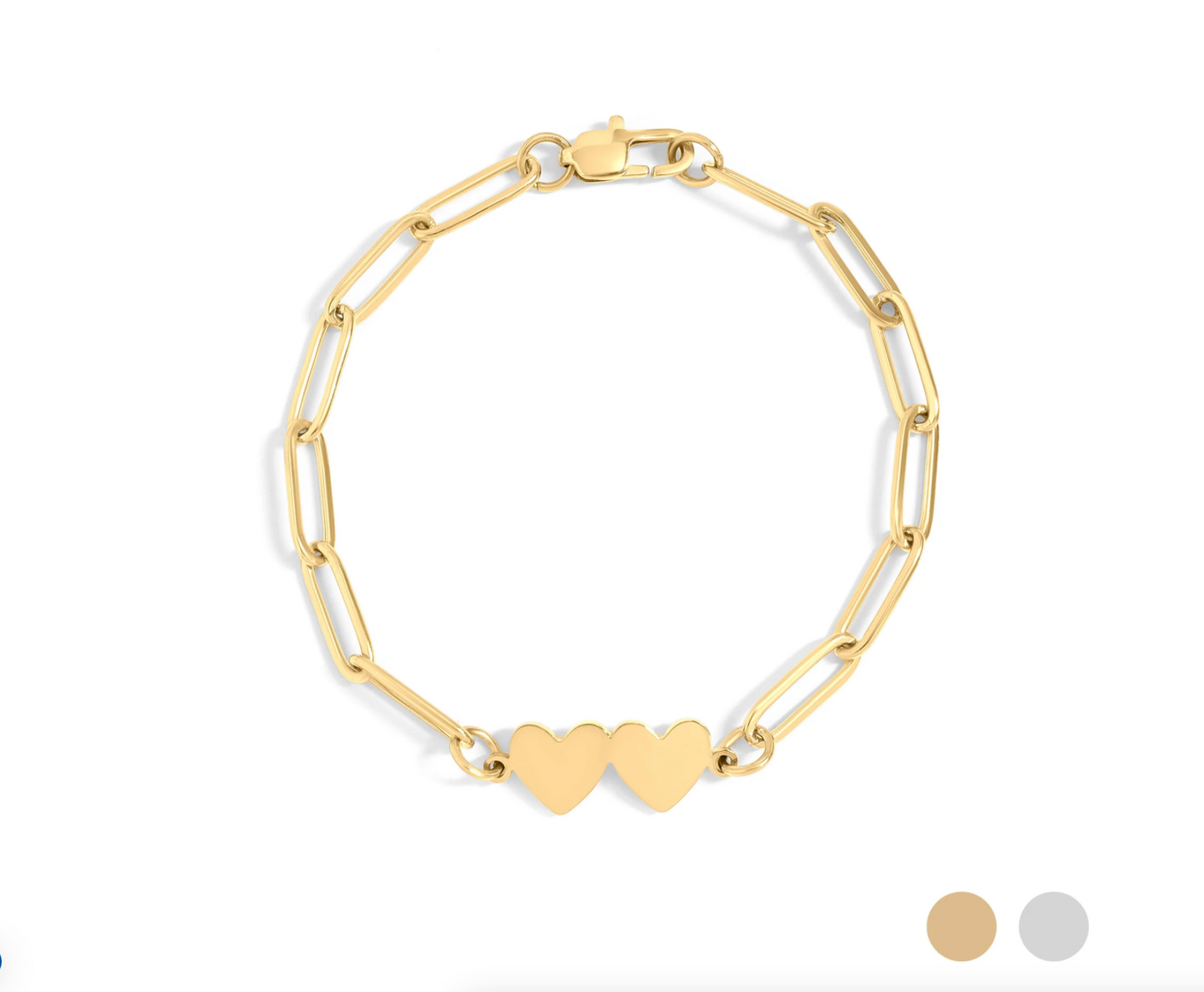 Two Heart Paperclip Bracelet - 18K Gold PVD Stainless Steel