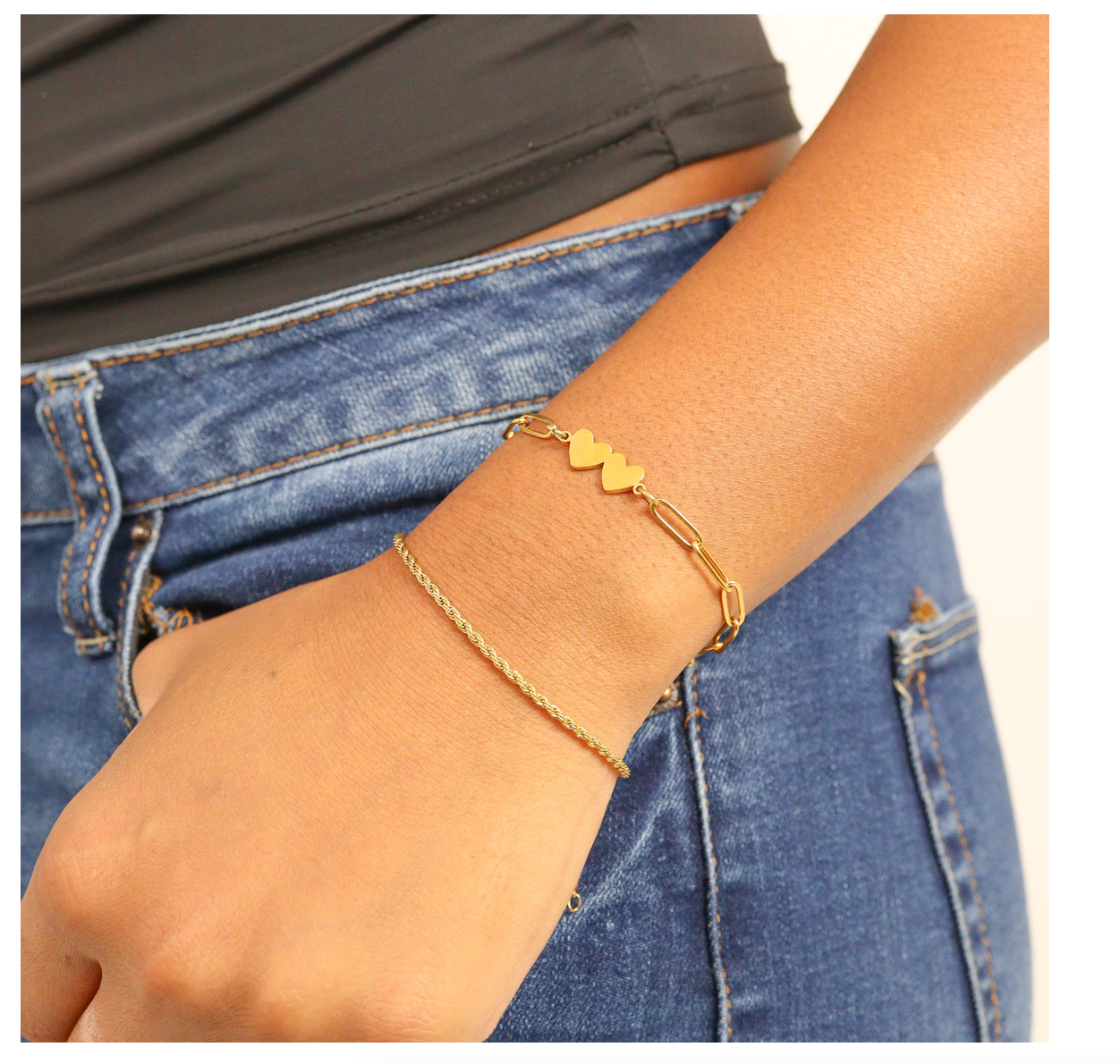 Two Heart Paperclip Bracelet - 18K Gold PVD Stainless Steel