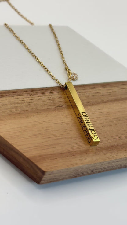 Square 4 Sides Vertical Bar Necklace - 18K Gold PVD Stainless Steel